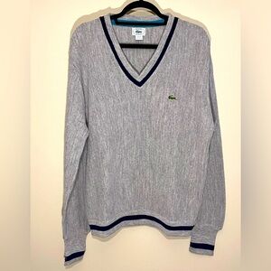 Vintage Izod Lacoste Gray Pullover Sweater Long Sleeve Made In USA Large (G)